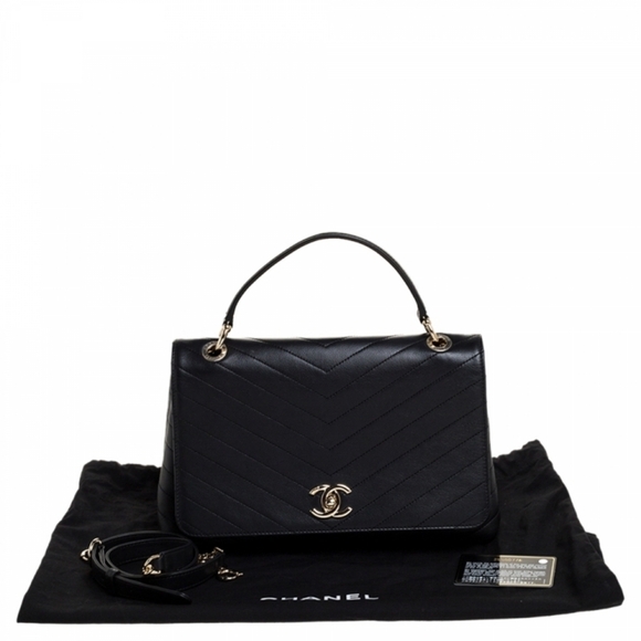 RARE! Authentic! Chanel CC Coco Top Handle Calfskin Quilted Chevron Leather Flap - Picture 5 of 16